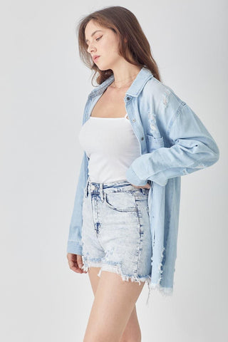 RISEN Raw Hem Distressed High Rise Denim Shorts - SwagglyLife Home & Fashion