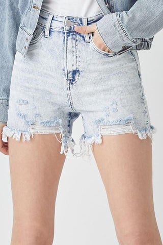 RISEN Raw Hem Distressed High Rise Denim Shorts - SwagglyLife Home & Fashion