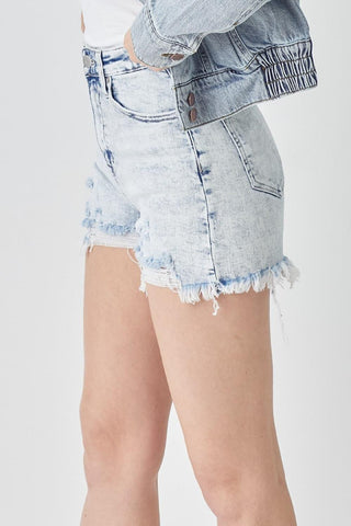 RISEN Raw Hem Distressed High Rise Denim Shorts - SwagglyLife Home & Fashion