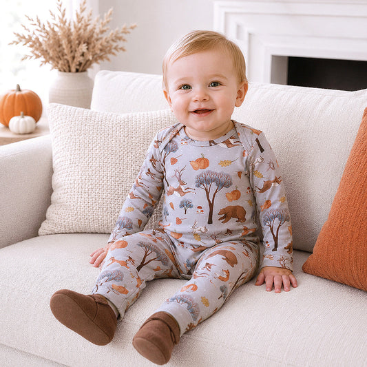 Forest Frolic Baby Romper - Soft Bamboo Fall Outfit -