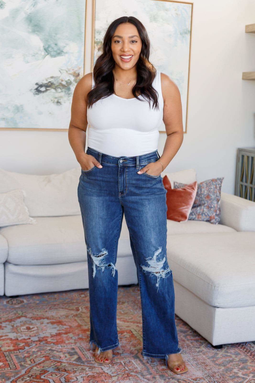 Rose High Rise 90's Straight Jeans in Dark Wash in - Denim photo