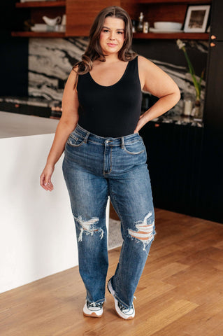 Rose High Rise 90's Straight Jeans in Dark Wash in - Denim photo