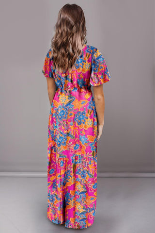 Rosie Printed Surplice Short Sleeve Maxi Dress - SwagglyLife Home & Fashion