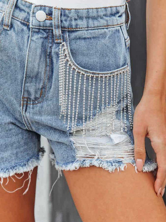 Roxy Distressed Fringe Denim Shorts with Pockets in - Shorts photo