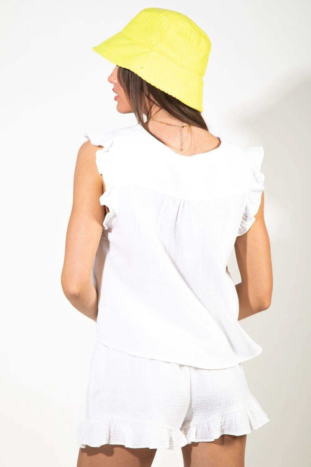 Ruffled V-Neck Cap Sleeve and Shorts Set - SwagglyLife Home & Fashion