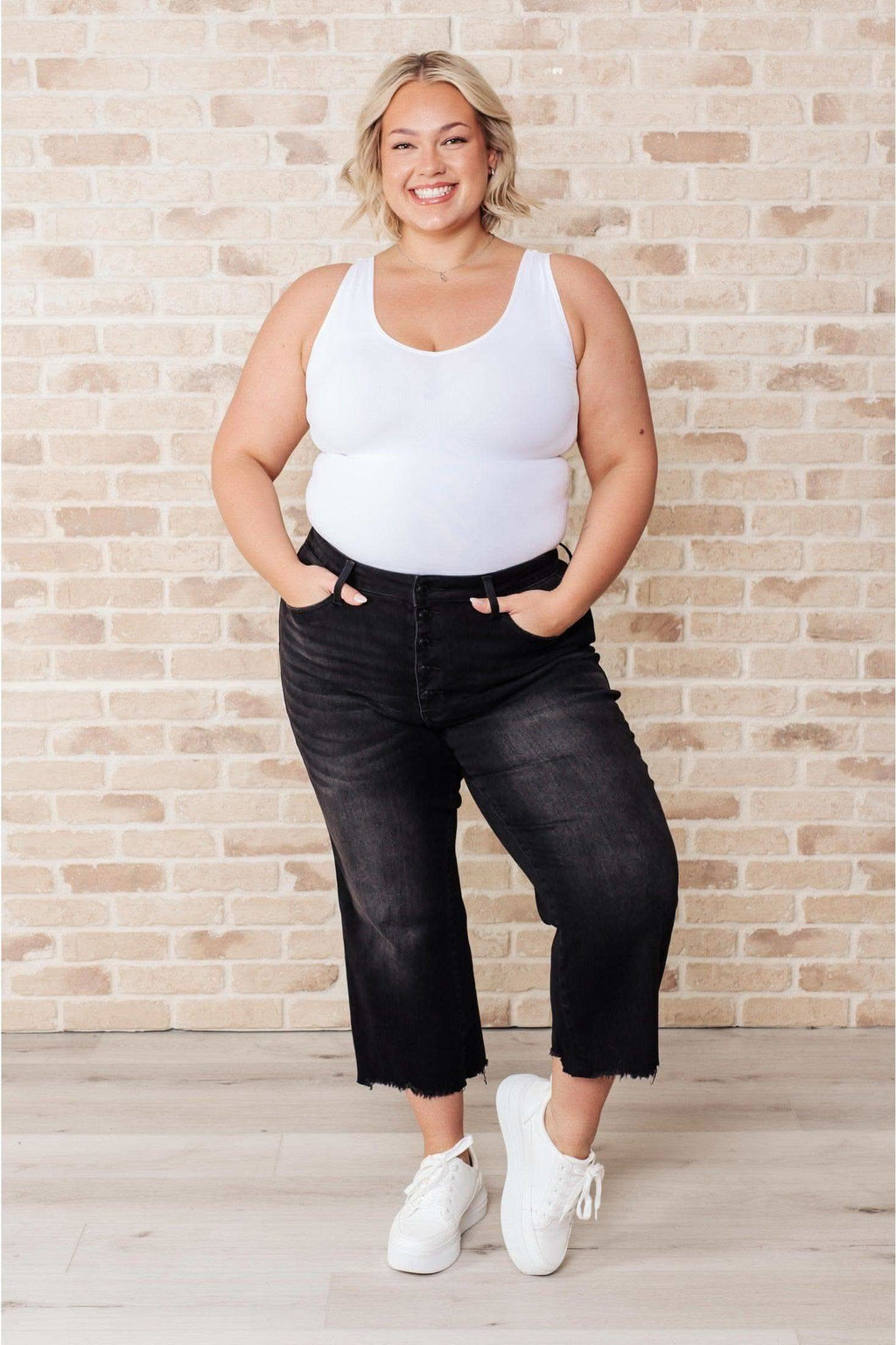 Ryan High Rise Button Fly Wide Leg Crop Jeans - SwagglyLife Home & Fashion