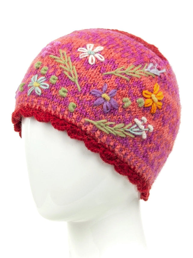 Sadie Wool Knit Embroidered Hat in Strawberry - hat photo