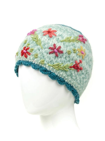 Sadie Wool Knit Embroidered Hat in Mint - hat photo