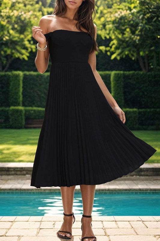 Sarah Pleated Off-Shoulder Midi Dress in - Dresses photo