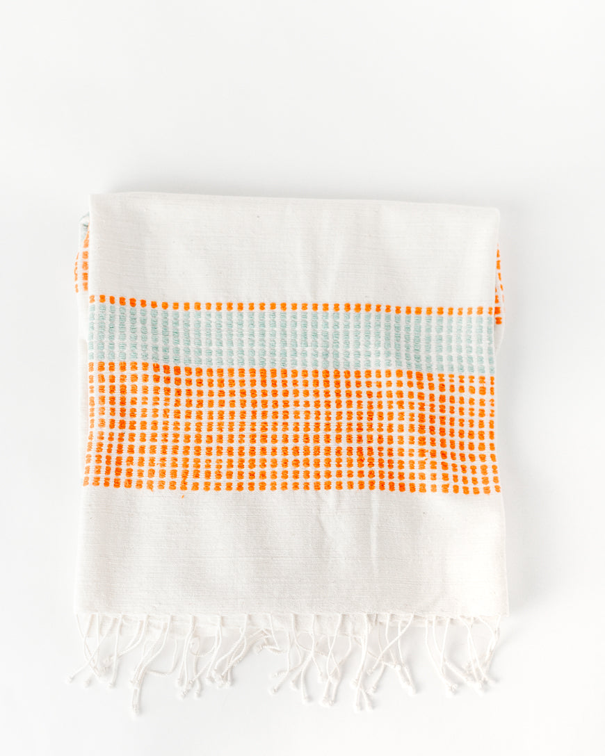Camden Handwoven Cotton Throw Blanket in Azure and Tangerine 38 x 72 - Blankets photo