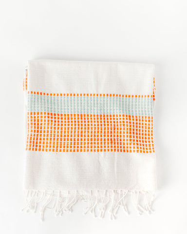 Camden Handwoven Cotton Throw Blanket in Azure and Tangerine 38 x 72 - Blankets photo