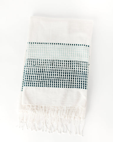 Camden Handwoven Cotton Throw Blanket in Azure and Navy 38 x 72 - Blankets photo