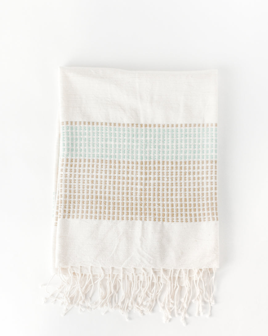 Camden Handwoven Cotton Throw Blanket in Azure and Sand 38 x 72 - Blankets photo
