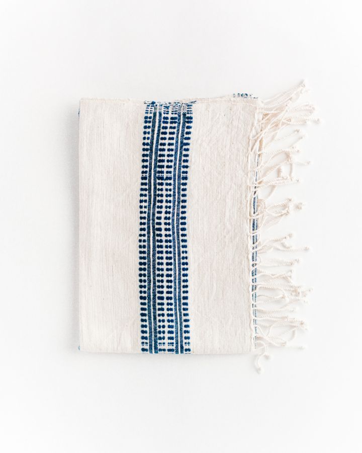 Aden Cotton Hand Towel in Natural with Navy - Kitchen Towels photo