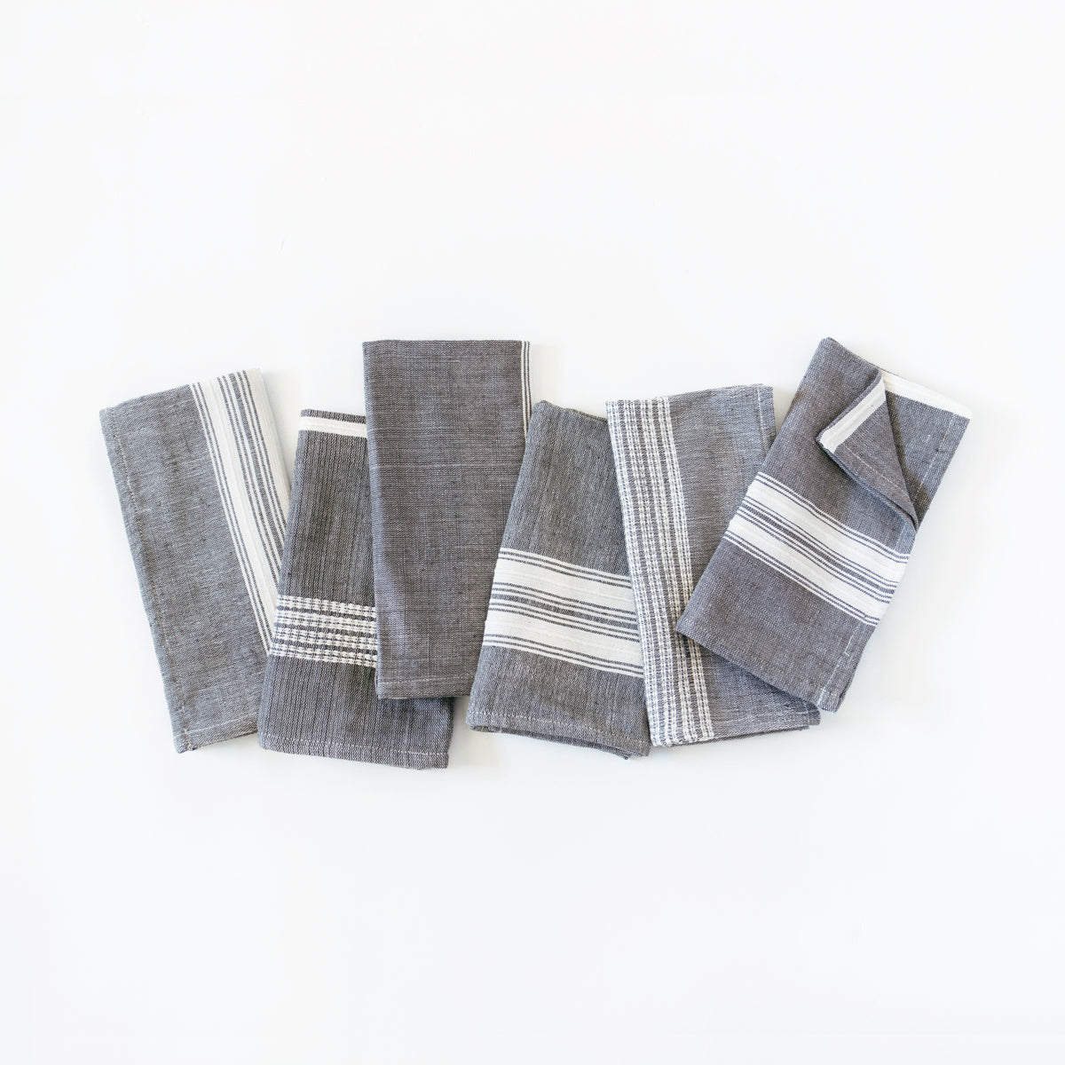 Aden Cotton Dinner Napkin - Grey with Natural Set of 6