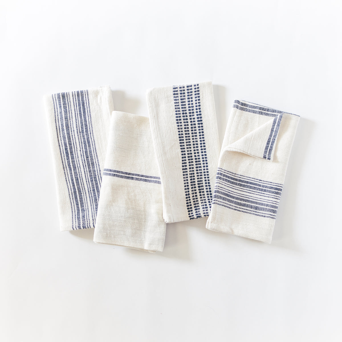 Aden Cotton Dinner Napkin - Natural with Navy Set of 4