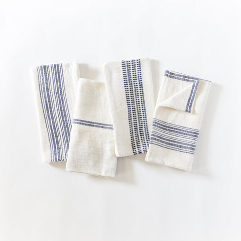 Aden Cotton Dinner Napkin in Natural with Navy Set of 4 - Cloth Napkins photo