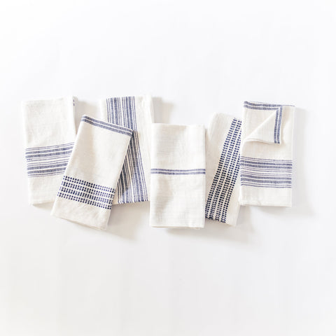 Aden Cotton Dinner Napkin in Natural with Navy Set of 6 - Cloth Napkins photo