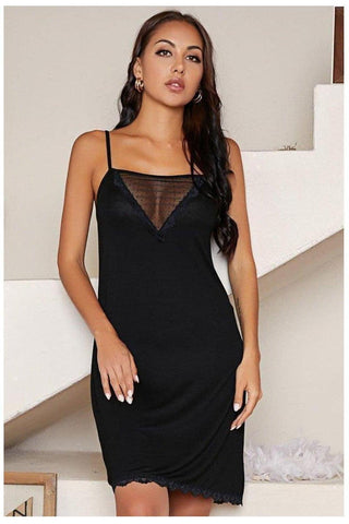 Scalloped Trim Spliced Lace Chemise - SwagglyLife Home & Fashion