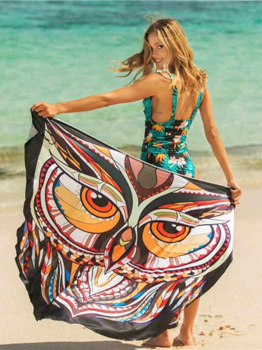 Seaside Cabana Printed Spaghetti Strap Cover Up in Tangerine One Size - Swimwear photo