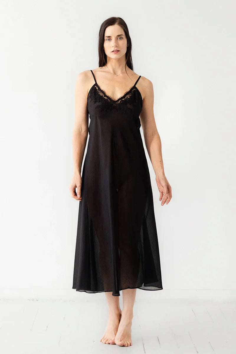 Serafina Cotton/Silk Long Gown in Black - GOWNS photo