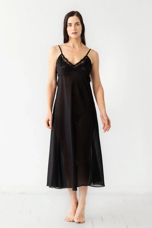 Serafina Cotton/Silk Long Gown in Black - GOWNS photo
