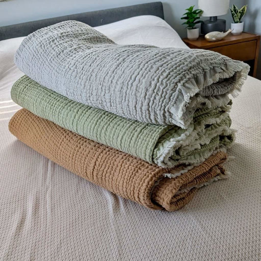 Serene Bedspread Collection – Organic Turkish Cotton, Textured Solid Colors, Queen/King Sizes in - Blanket photo