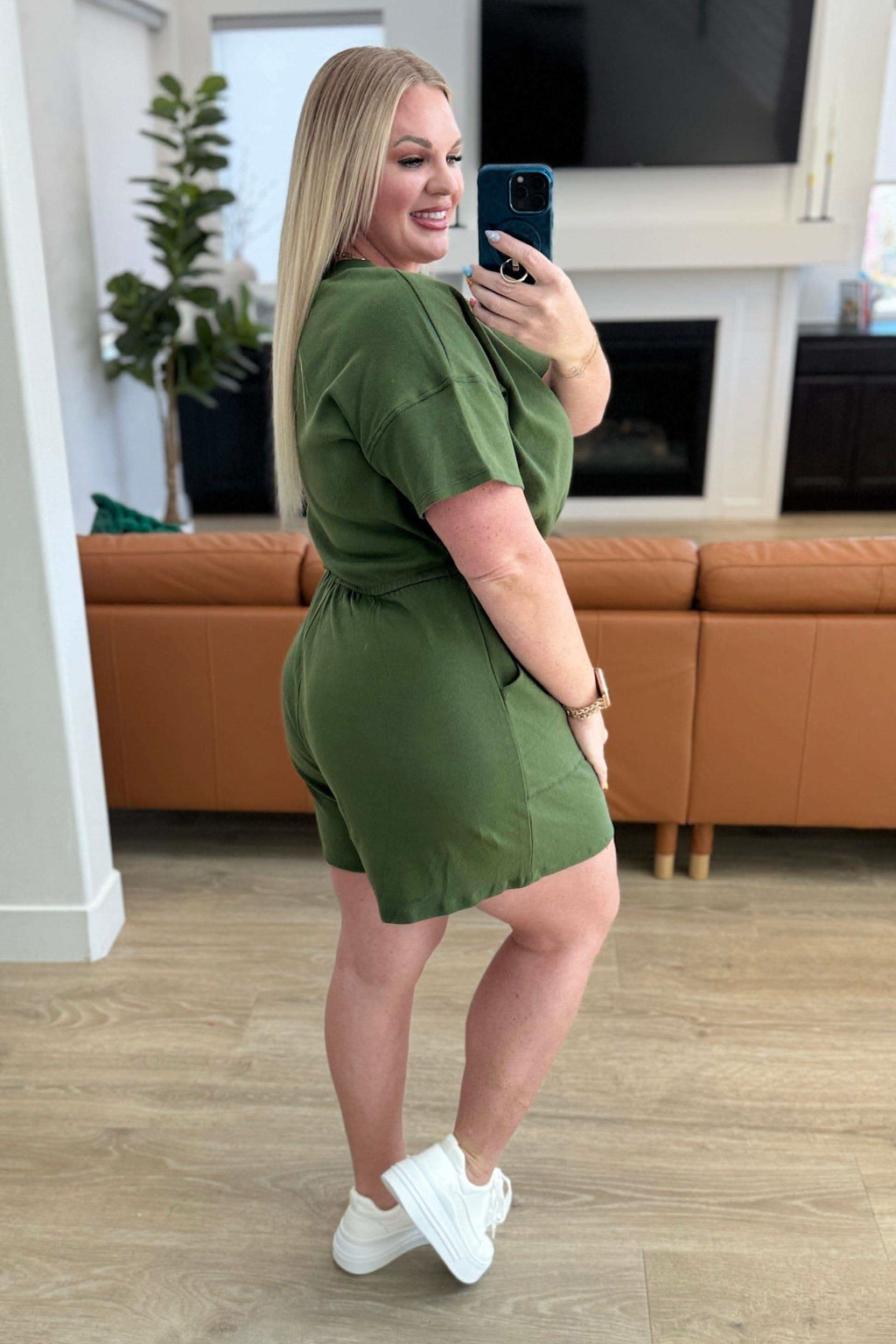 Short Sleeve V-Neck Romper in Army Green - SwagglyLife Home & Fashion