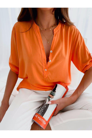 Sienna Half Button Notched Half Sleeve Blouse - SwagglyLife Home & Fashion