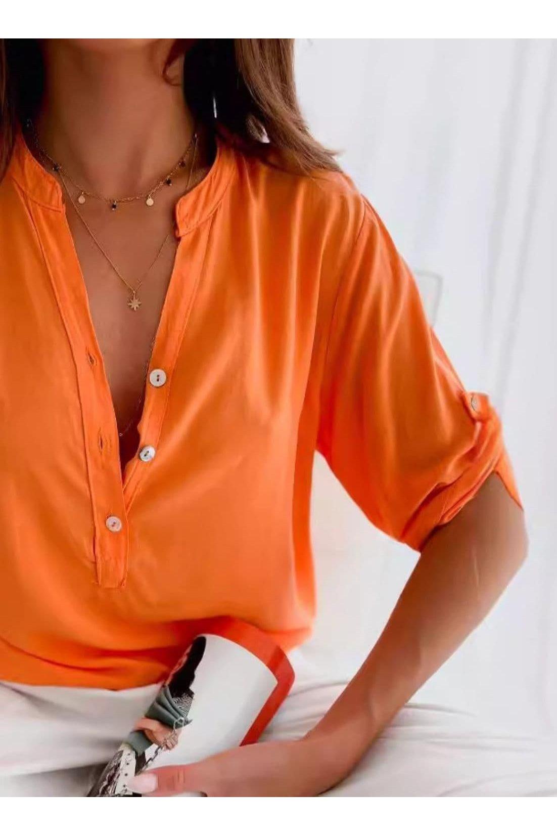 Sienna Half Button Notched Half Sleeve Blouse - SwagglyLife Home & Fashion