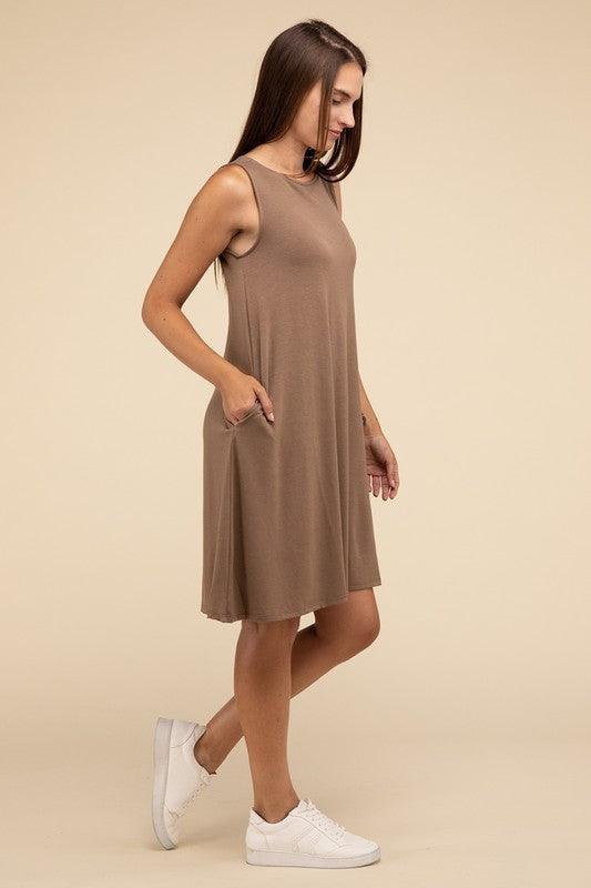 Sleeveless Flared Dress with Side Pockets - SwagglyLife Home & Fashion