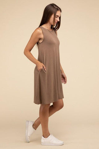 Sleeveless Flared Dress with Side Pockets - SwagglyLife Home & Fashion