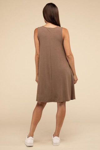 Sleeveless Flared Dress with Side Pockets - SwagglyLife Home & Fashion