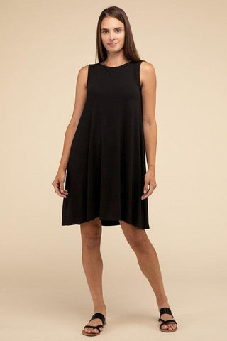 Sleeveless Flared Dress with Side Pockets - SwagglyLife Home & Fashion