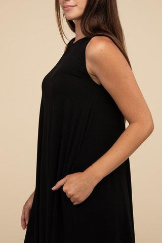 Sleeveless Flared Dress with Side Pockets - SwagglyLife Home & Fashion