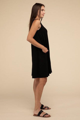 Sleeveless Flared Dress with Side Pockets - SwagglyLife Home & Fashion