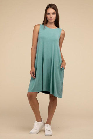 Sleeveless Flared Dress with Side Pockets - SwagglyLife Home & Fashion