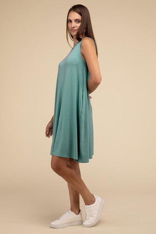 Sleeveless Flared Dress with Side Pockets - SwagglyLife Home & Fashion