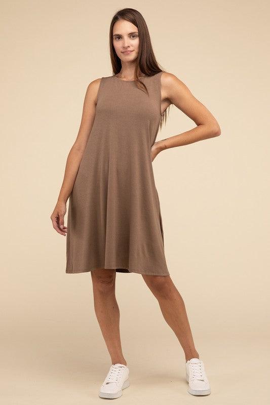 Sleeveless Flared Dress with Side Pockets - SwagglyLife Home & Fashion