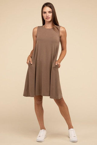 Sleeveless Flared Dress with Side Pockets - SwagglyLife Home & Fashion
