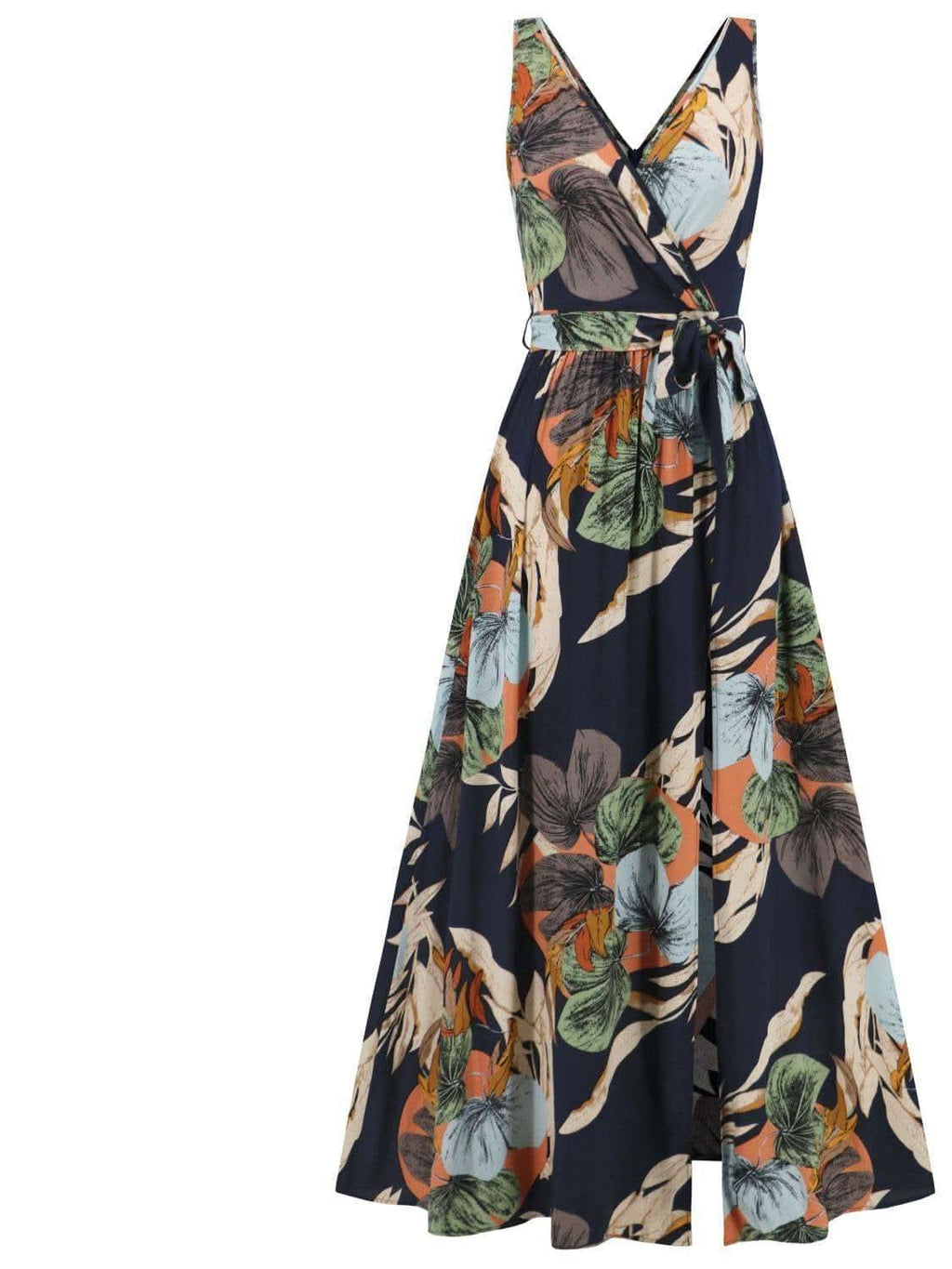 Slit Tied Printed Surplice Dress - SwagglyLife Home & Fashion