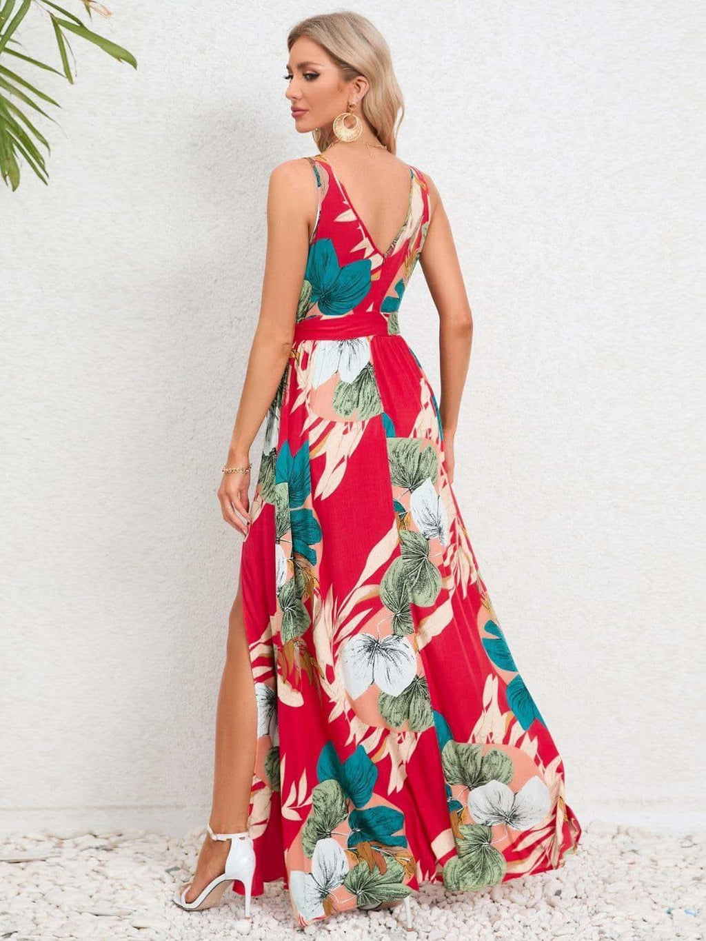 Slit Tied Printed Surplice Dress - SwagglyLife Home & Fashion