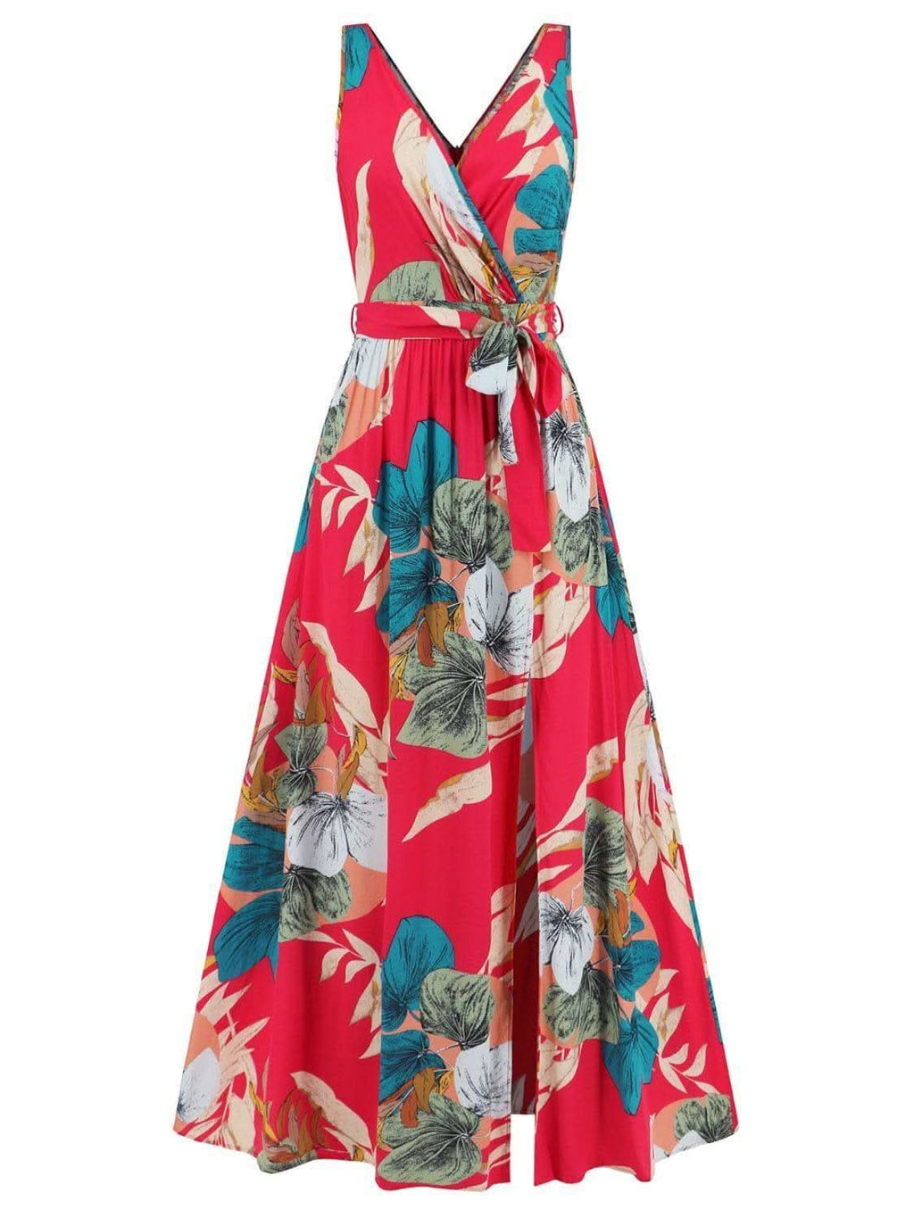 Slit Tied Printed Surplice Dress - SwagglyLife Home & Fashion