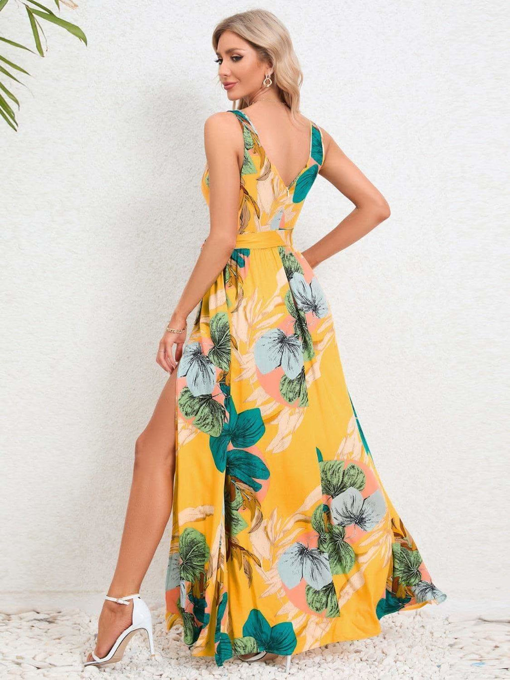Slit Tied Printed Surplice Dress - SwagglyLife Home & Fashion