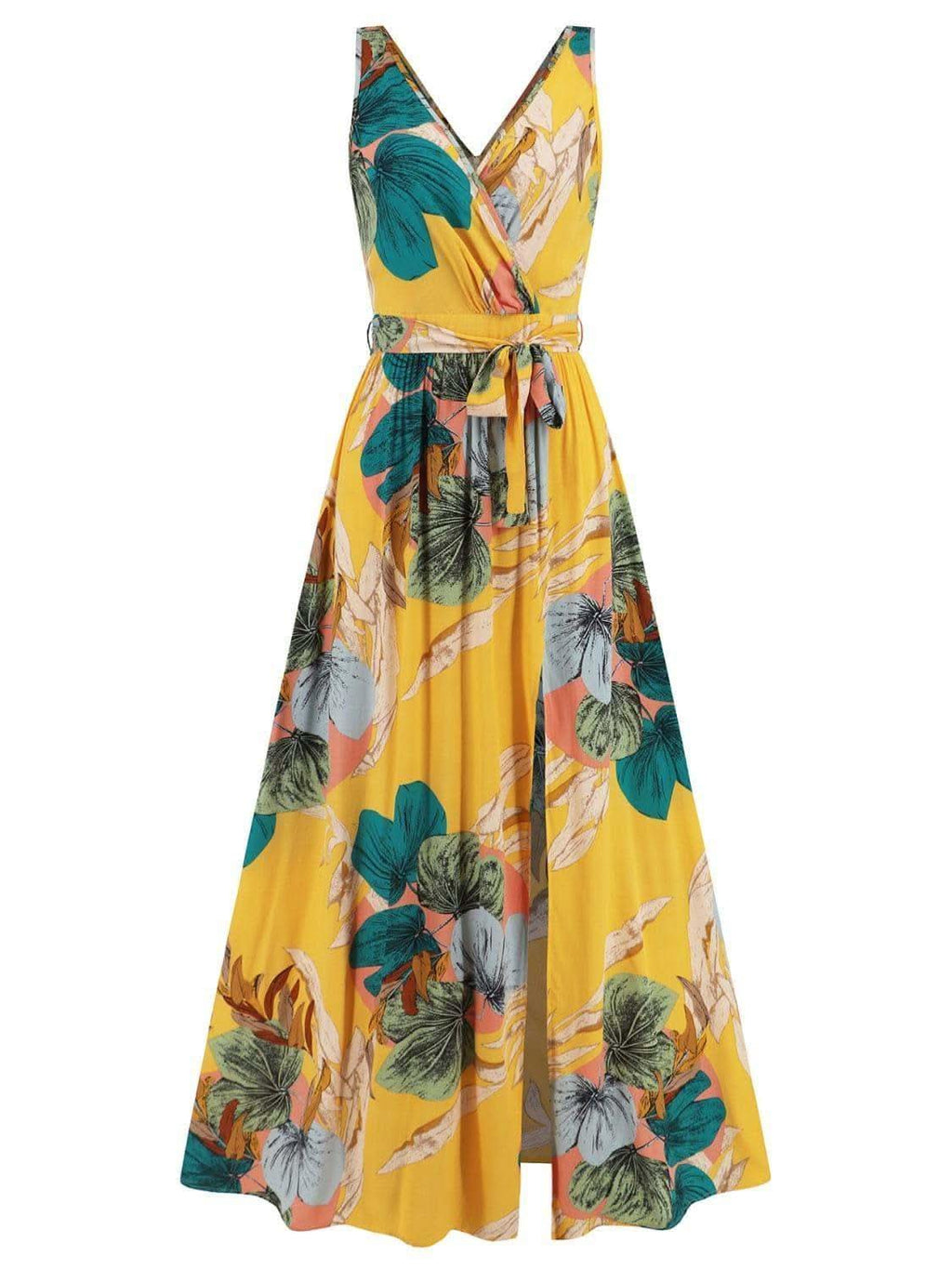 Slit Tied Printed Surplice Dress - SwagglyLife Home & Fashion