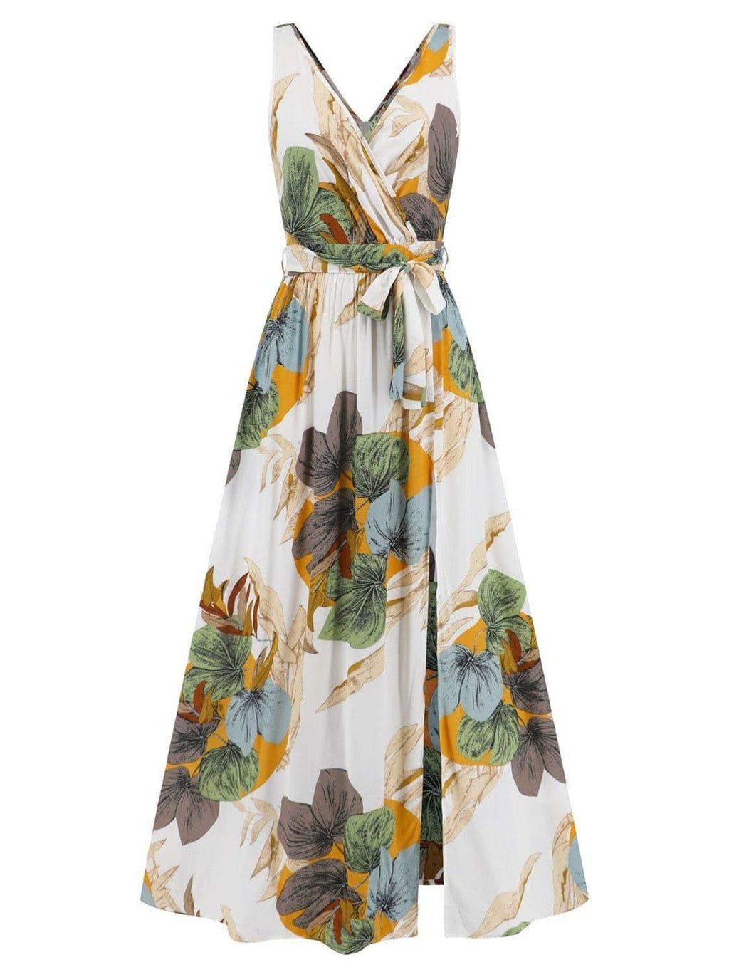 Slit Tied Printed Surplice Dress - SwagglyLife Home & Fashion