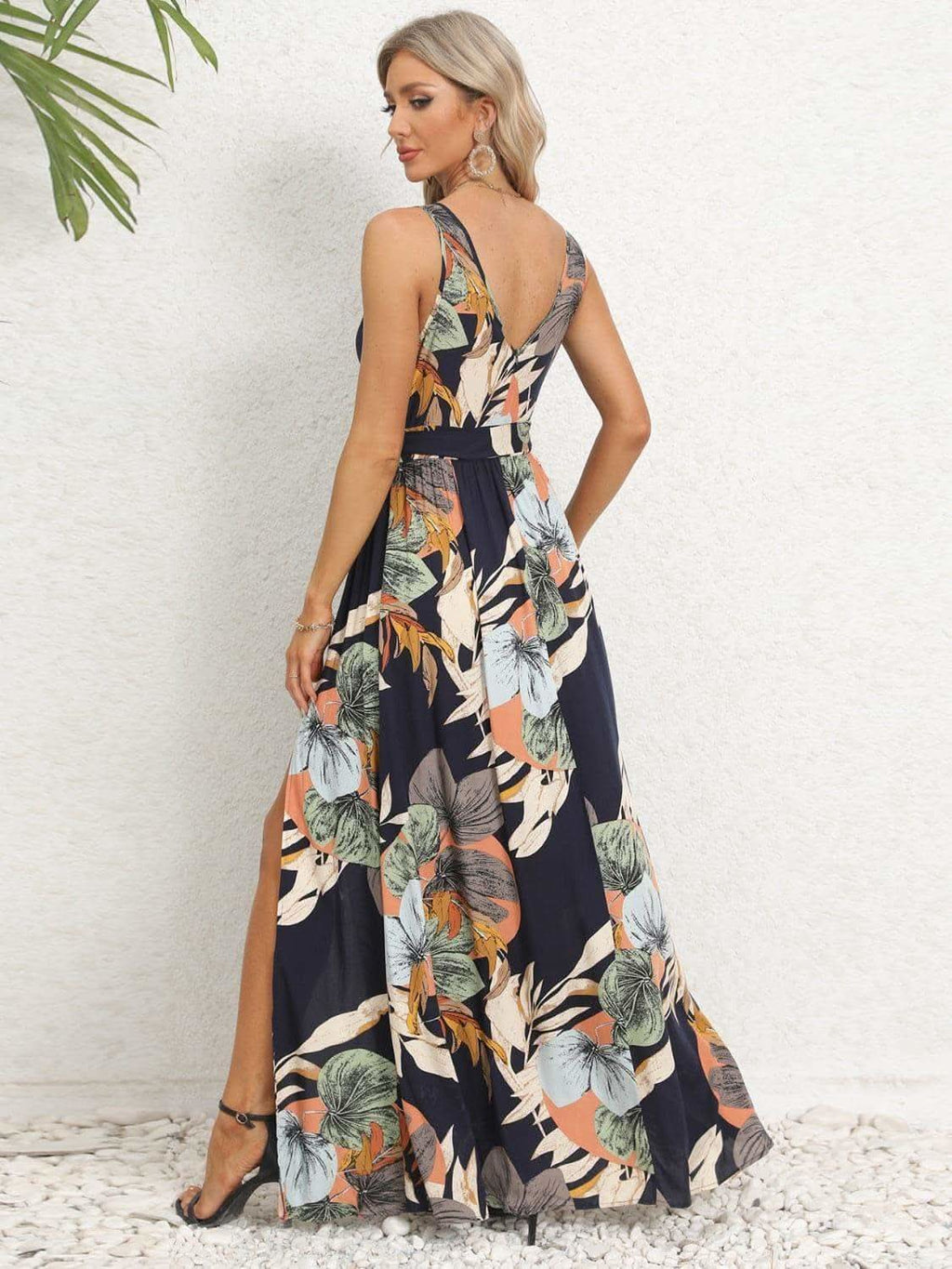 Slit Tied Printed Surplice Dress - SwagglyLife Home & Fashion