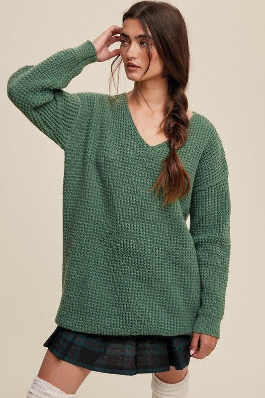 Slouchy V-neck Ribbed Knit Sweater - SwagglyLife Home & Fashion