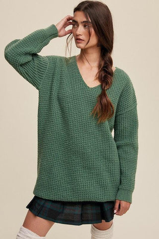 Slouchy V-neck Ribbed Knit Sweater - SwagglyLife Home & Fashion