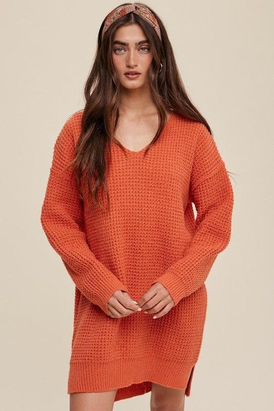 Slouchy V-neck Ribbed Knit Sweater - SwagglyLife Home & Fashion